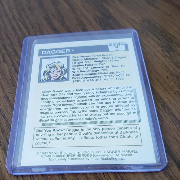 1990 Marvel Super Heroes Trading Card Impel Dagger #14 - Picture 3 of 3